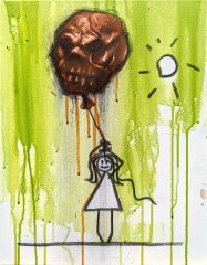 Kid’s Balloon #4, 2021 | Fusain, encres, acrylique sur toile, 40 x 30 cm