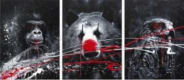 Triptyque Gorille, Ours brun, Milan noir , 2021 | Acrylique sur toile 180 x 80 cm. Disponible.