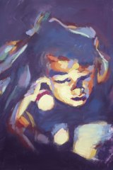 Enfant à la lampe torche, 2022 | Acrylique sur toile, 75 x 115 cm. Disponible.